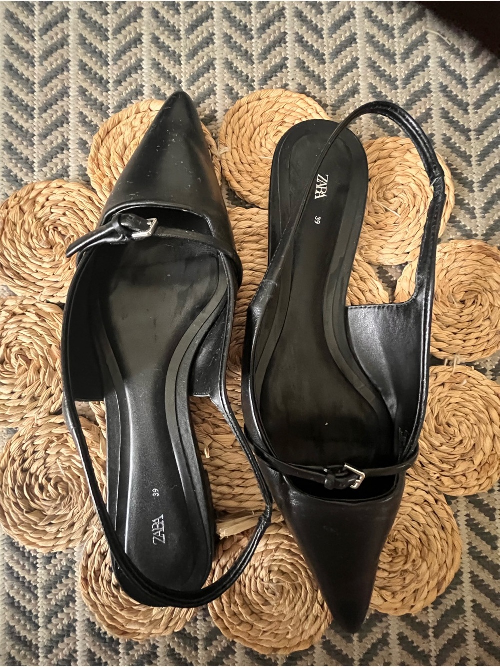Real leather Zara Black Pointed Slingback Flats
